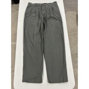 Vintage Eddie Bauer Relaxed Fit Pleated Chino Pants Green Grey Size 35x32 Casual
